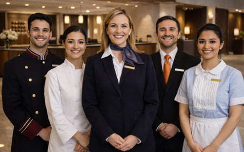 Equipo profesional de hostelería trabajando en un hotel en Suiza