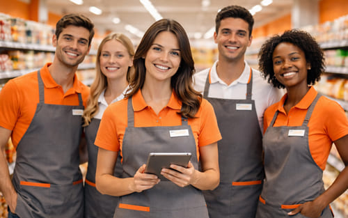 Equipa de funcionários a trabalhar na grande distribuição na Suíça