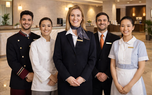 Professional hospitality team working in a hotel environment in Brussels