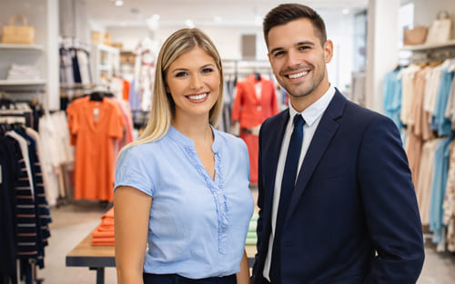 Retail sales professionals working in a fashion store environment in Paris