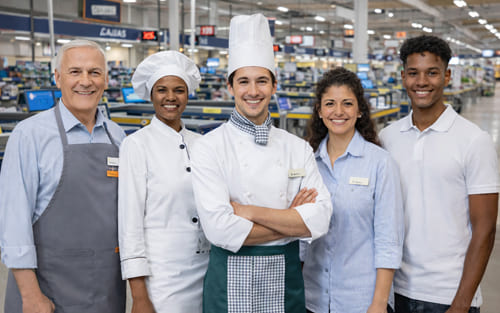 Retail supermarket team working in a modern grocery store in Switzerland
